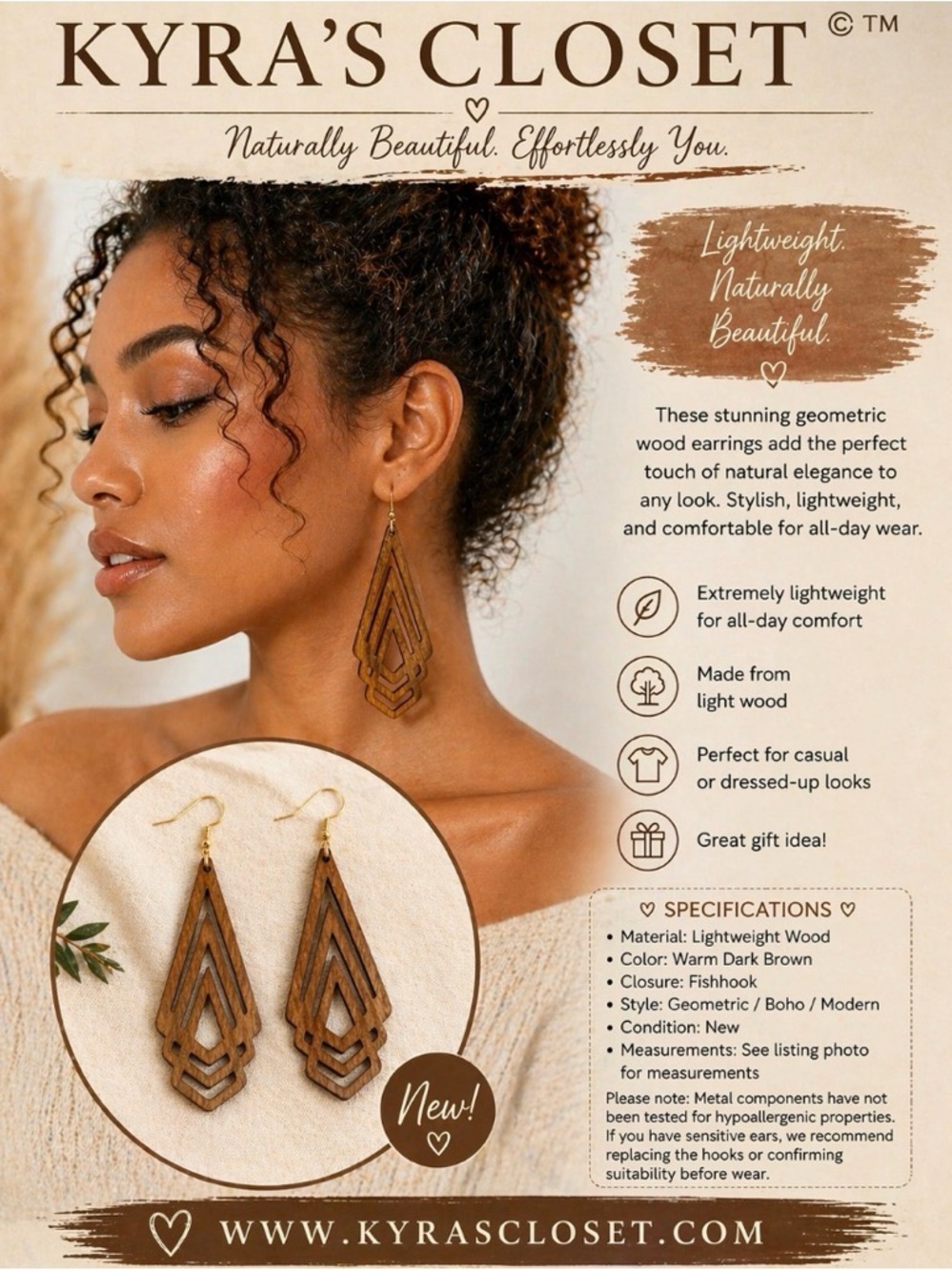 2 Pair Wood Earrings Bundle | Geometric Round + Cutout Statement | Lightweight